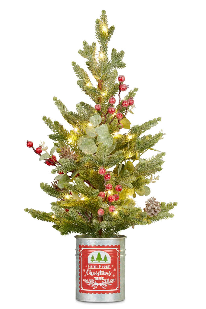 TABLE TOP CHRISTMAS TREE WITH LIGHTS & TIN POT (HZ401)