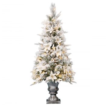 4ft(122cm) Frosted Colonial Christmas Tree in Pot with Lights (NATFC106)