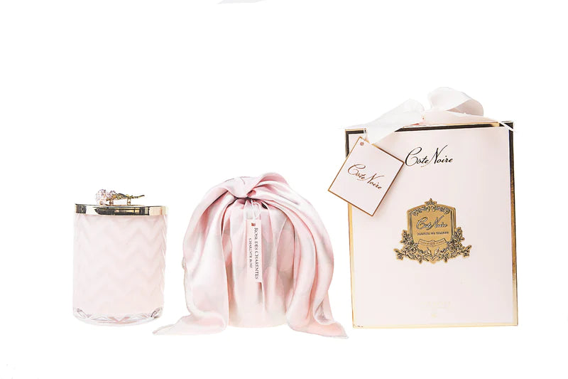 COTE NOIRE - HERRINGBONE CANDLE WITH SCARF - PINK - ROSE LID - CHARENTE ROSE