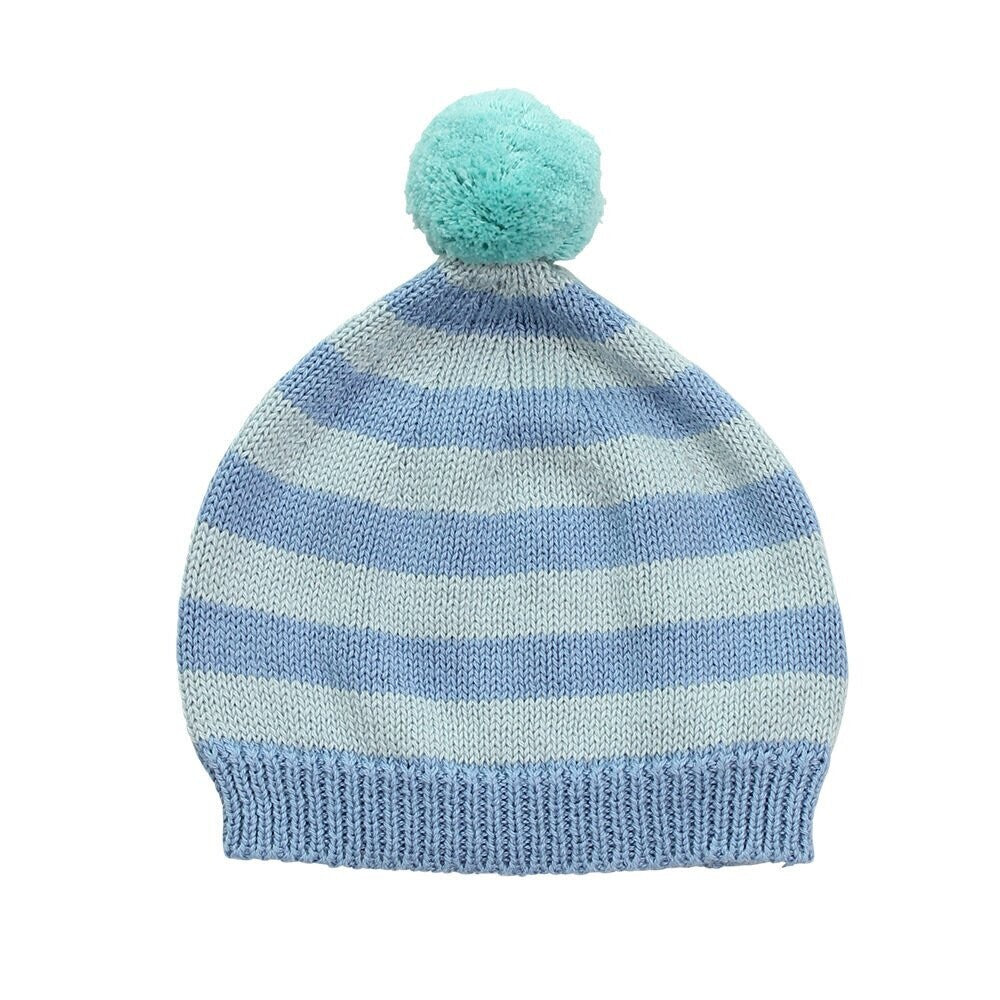 Mason Cotton Stripe Pom Pom Hat - Blue