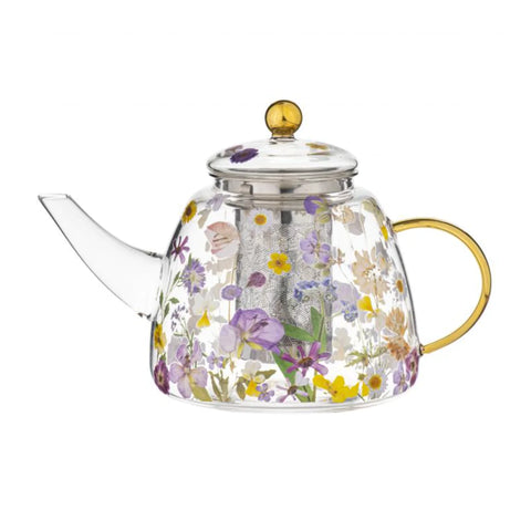 Pressed Flowers Glass Teapot