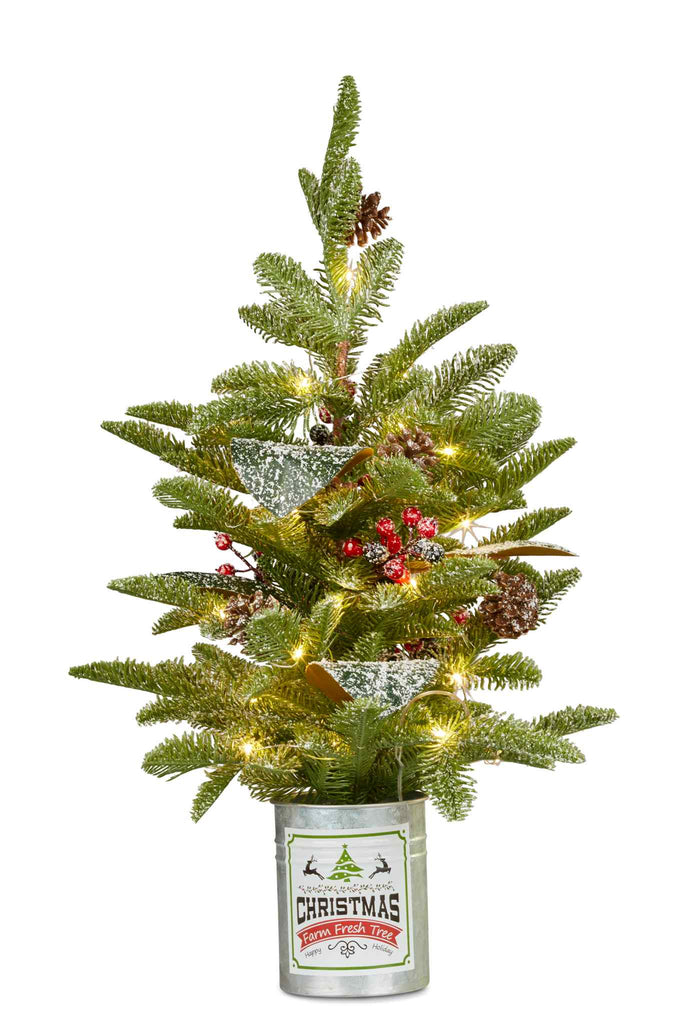 TABLE TOP CHRISTMAS TREE WITH LIGHTS & TIN POT (HZ403)